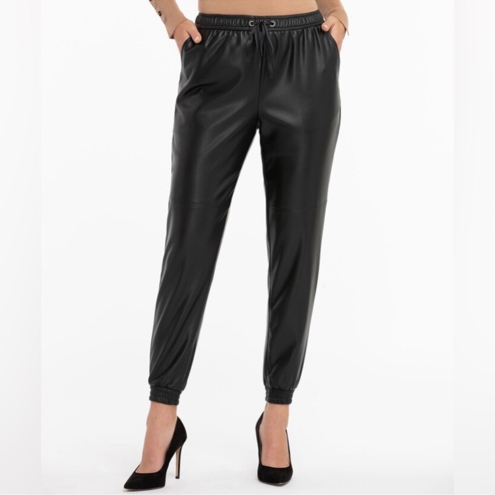 Ricki's Black Vegan Faux Leather Jogger Pants Short Length